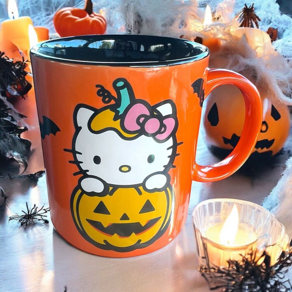 Sanrio Hello Kitty Orange Dual Sided HAPPY HALLOWEEN Mug 24 Oz NEW